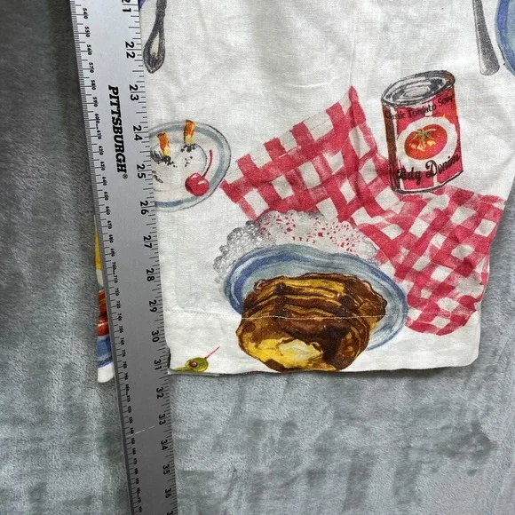 Kimchi Blue Sz S Caroline Smocked Wide Leg Linen-Blend Pant Novelty Diner Print - Picture 7 of 11